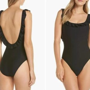 J. Crew 4 Ruffle Scoop Black One Piece Swimsuit